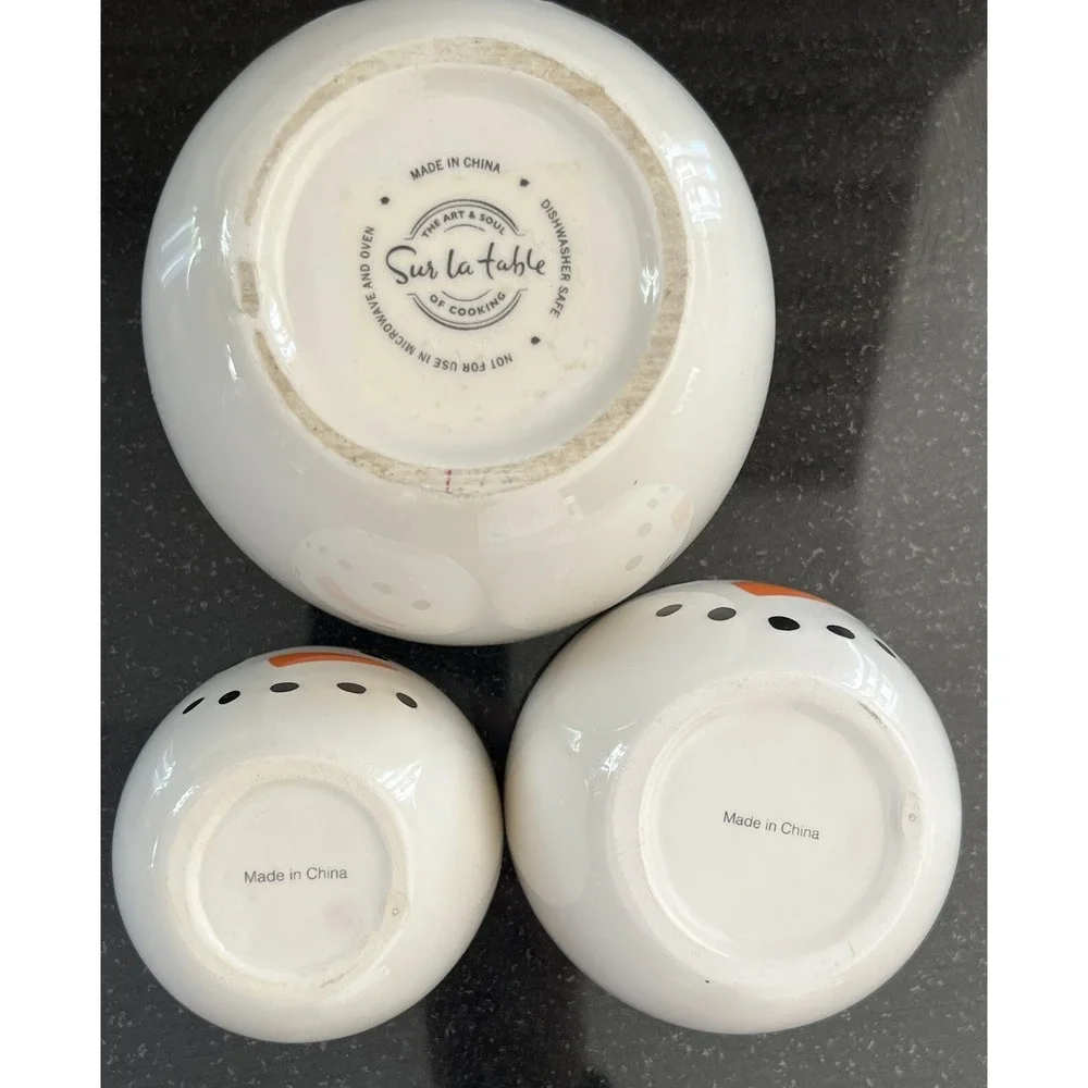 Snowman Measuring Cup‎ Set by Sur La Table Nesting Bowls Snowman Face Set of 3